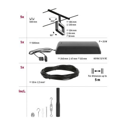 Paulmann 94485 - SET 5xLED/4,8W Strahler für Schienensystem FRAME 230V schwarz