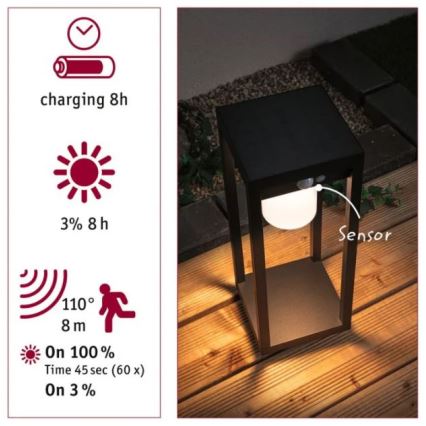 Paulmann 94573 - LED/5,5W IP44 Solarlampe mit Sensor MARISOL 3,7V 2000 mAh