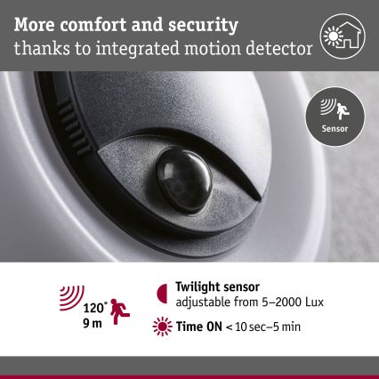Paulmann 94956 - LED/20,5W IP65 Dimmbare Außenwandleuchte mit Bewegungs- und Dämmerungssensor AUREVA 230V 2200/3000/4000K anthrazit