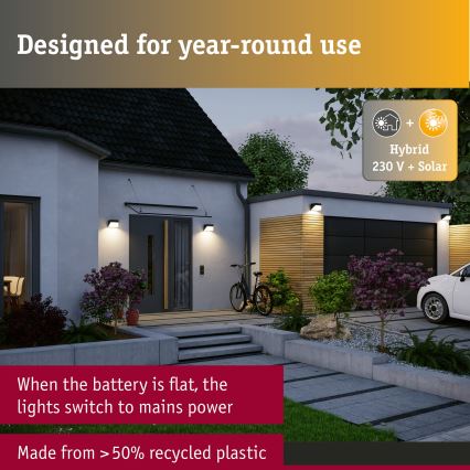 Paulmann 95746 - LED/2,3W IP44 Solar-Wandleuchte mit Sensor EILEEN 3,7/230V 4000 mAh schwarz
