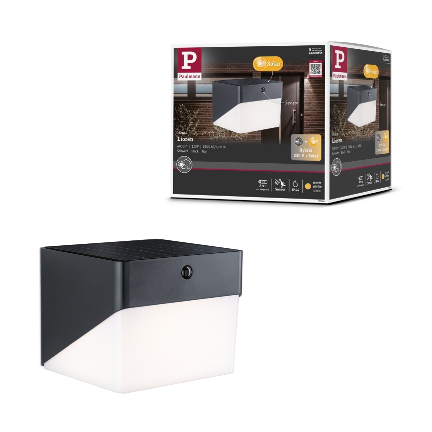 Paulmann 95746 - LED/2,3W IP44 Solar-Wandleuchte mit Sensor EILEEN 3,7/230V 4000 mAh schwarz