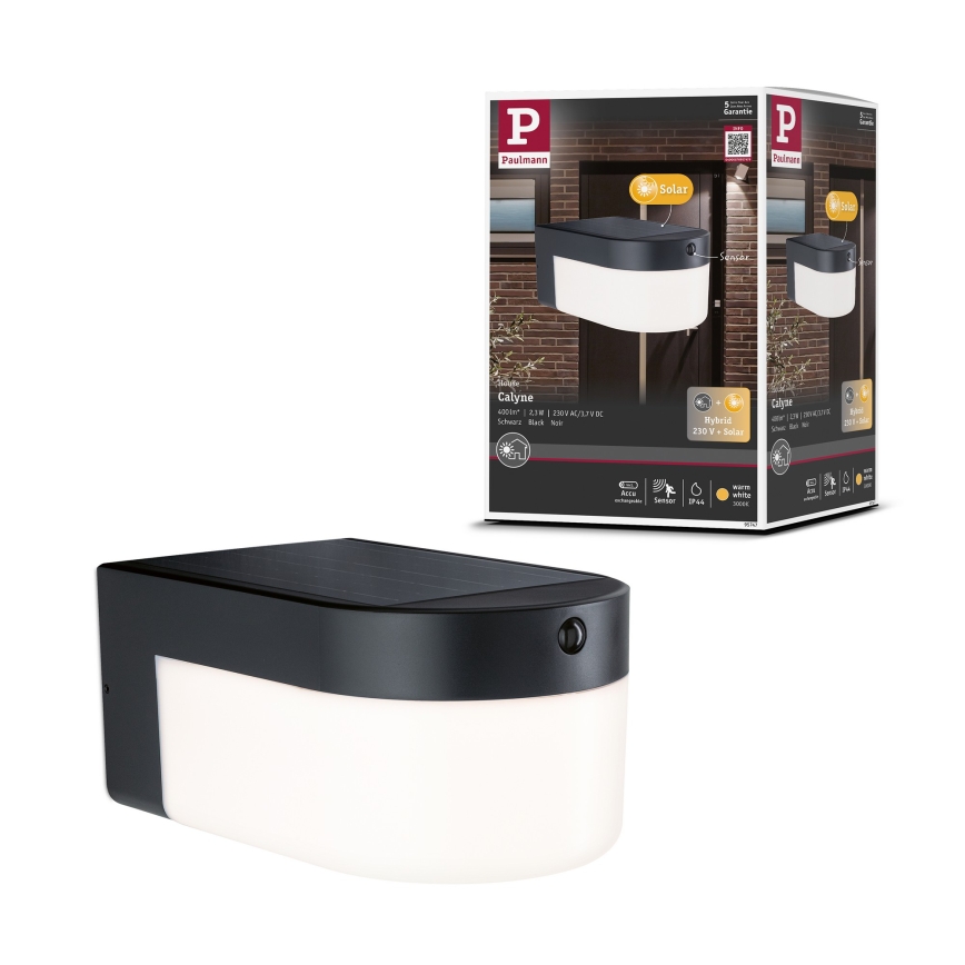 Paulmann 95747 - LED/2,3W IP44 Solar-Wandleuchte mit Sensor CALYNE 3,7/230V 4000 mAh schwarz