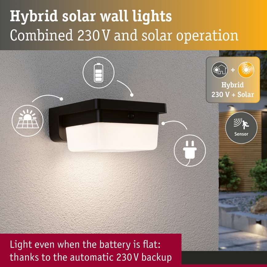 Paulmann 95748 - LED/2,3W IP44 Solar-Außenwandleuchte mit Sensor ISLEEN 3,7/230V 4000 mAh schwarz