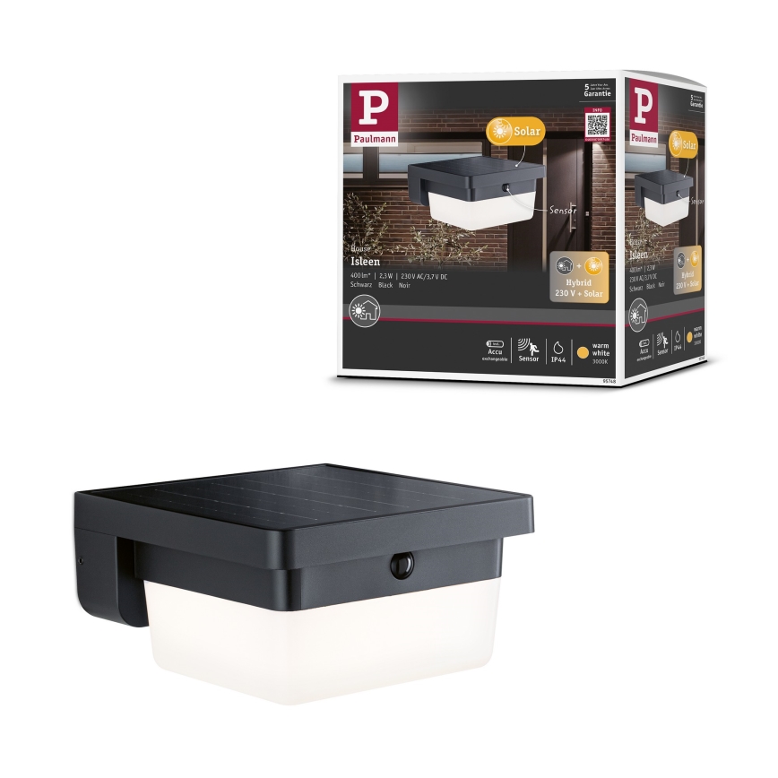 Paulmann 95748 - LED/2,3W IP44 Solar-Außenwandleuchte mit Sensor ISLEEN 3,7/230V 4000 mAh schwarz