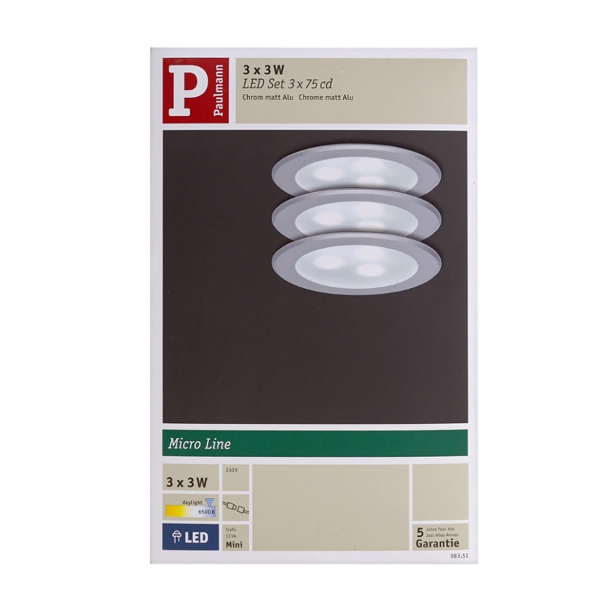 Paulmann 98351 - SET 3x LED Einbauleuchte MICRO LINE 3xLED/3W/230V