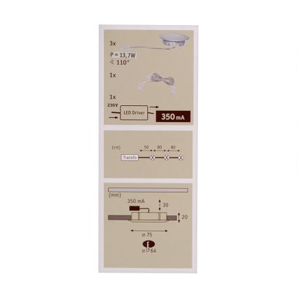 Paulmann 98351 - SET 3xLED/3W Einbauleuchte MICRO LINE 230V