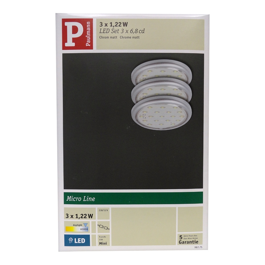 Paulmann 98775 - SET 3x LED Einbauleuchte MICRO LINE 3xLED/0,7W/230V/12V
