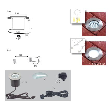 Paulmann 98877 - SET 3x LED/1,2W IP65 Einfahrtsleuchte SPECIAL LINE 230V/12V