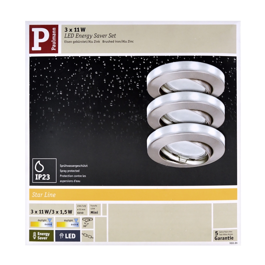 Paulmann 98886 - SET 3x LED Einbauleuchte STAR 3xGU10/11W/230V/3x1,5W/12V