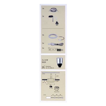 Paulmann 98886 - SET 3x LED Einbauleuchte STAR 3xGU10/11W/230V/3x1,5W/12V