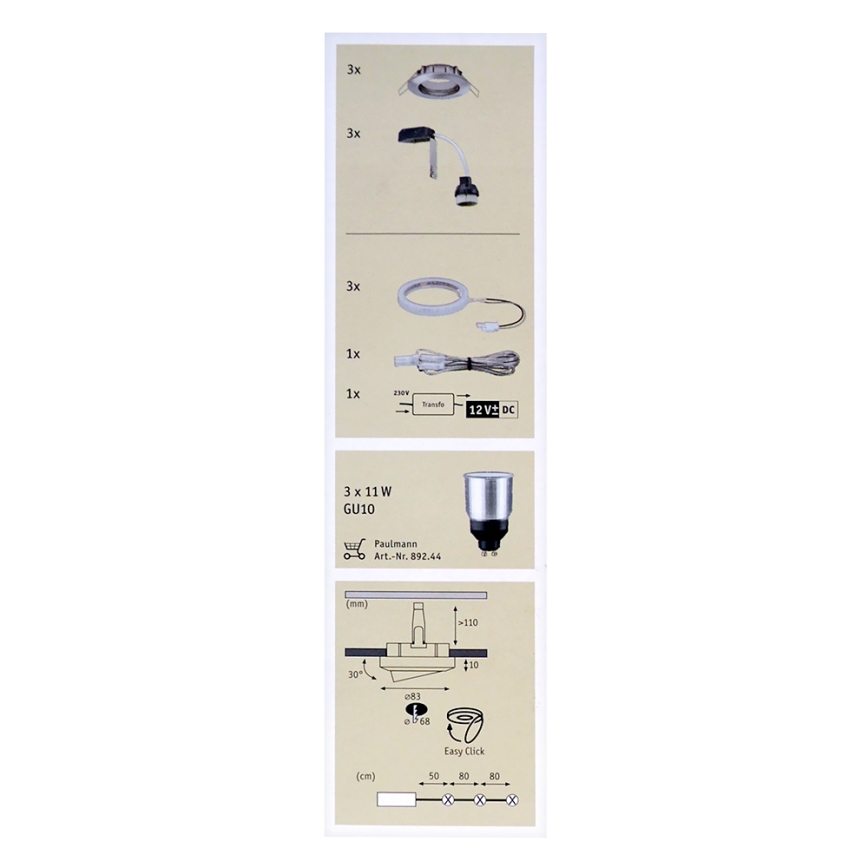 Paulmann 98886 - SET 3x LED Einbauleuchte STAR 3xGU10/11W/230V/3x1,5W/12V