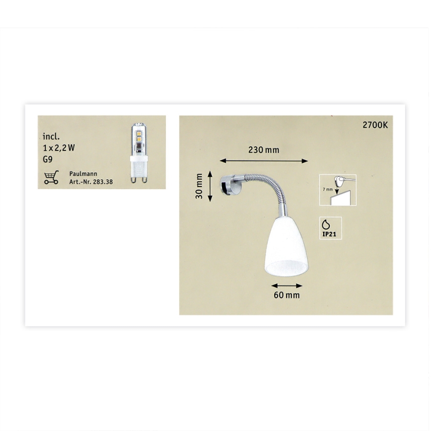 Paulmann 99906 - LED-G9/2,2W Spiegelbeleuchtung CURVUS 230V