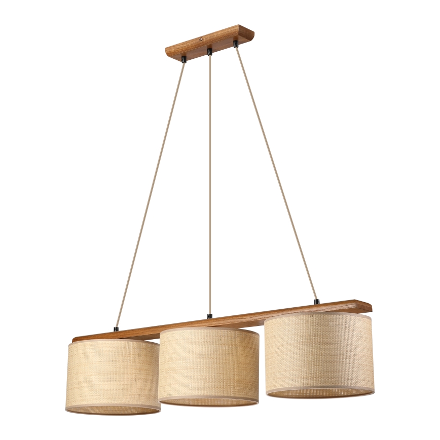 Pendelleuchte AIDA, 3xE27/15W/230V, Ø 25 cm, Eiche/Raffia