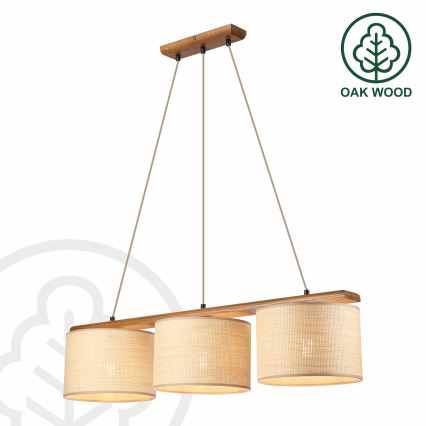 Pendelleuchte AIDA, 3xE27/15W/230V, Ø 25 cm, Eiche/Raffia