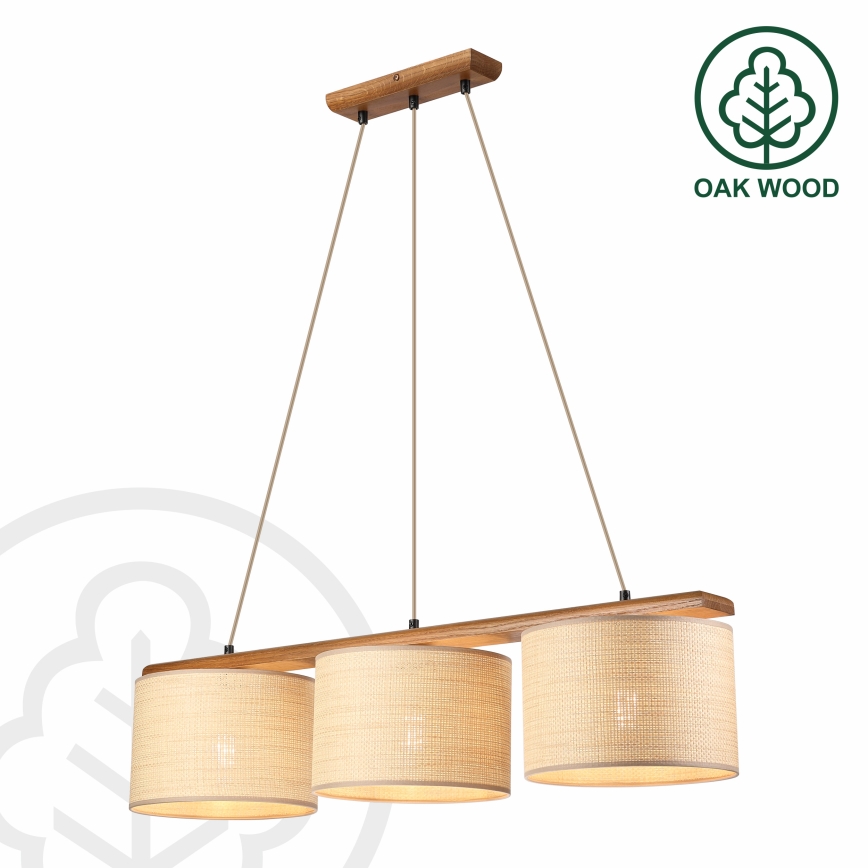 Pendelleuchte AIDA, 3xE27/15W/230V, Ø 25 cm, Eiche/Raffia