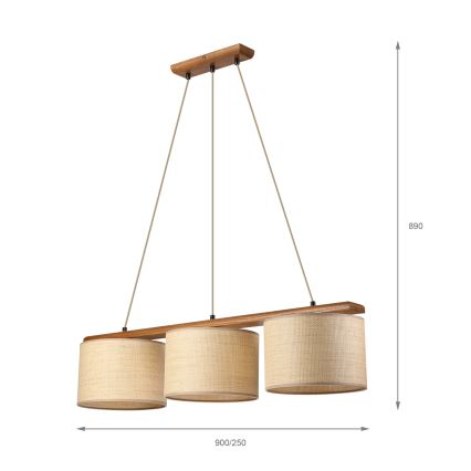 Pendelleuchte AIDA, 3xE27/15W/230V, Ø 25 cm, Eiche/Raffia