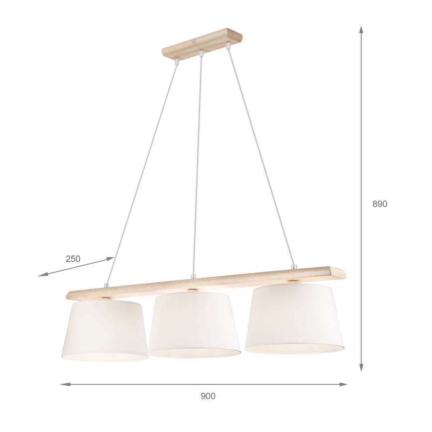 Pendelleuchte AIDA mit Kabelabhängung 3xE27/60W/230V Ø 25 cm Eiche/weiß