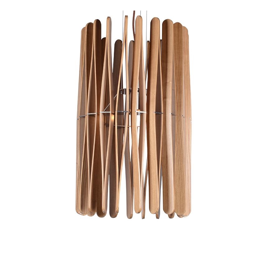 Pendelleuchte am Kabel 1× E27/60 W/230 V, Durchmesser 38 cm, Massivholz/Esche/Gummibaumholz