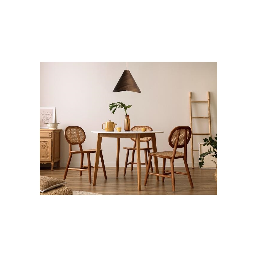 Pendelleuchte an Drahtseil 1xE27/60W/230V Ø 45 cm Massivholz/Nussbaum/Gummibaumholz