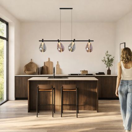 Pendelleuchte an Drahtseil DENSO 4xG9/5W/230V schwarz-chrom/kupfer