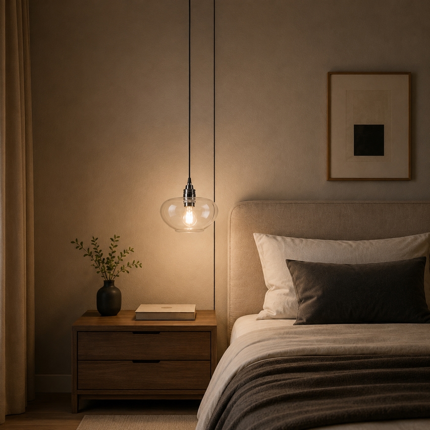 Pendelleuchte an Drahtseil FLO 1xE27/15W/230V glänzender Chrom/klar