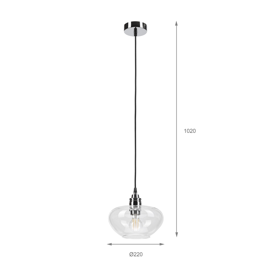 Pendelleuchte an Drahtseil FLO 1xE27/15W/230V glänzender Chrom/klar
