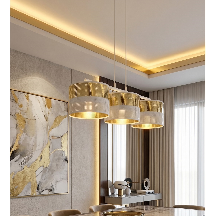 Pendelleuchte an Drahtseil LUX 3xE27/15W/230V weiß/gold