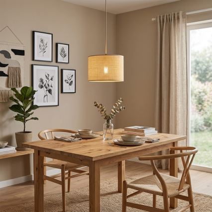 Pendelleuchte an Kabel AIDA 1xE27/15W/230V Ø 35 cm Eiche/Raffia