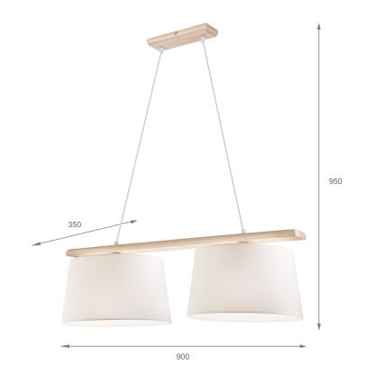 Pendelleuchte an Kabel AIDA 2xE27/60W/230V Ø 35 cm Eiche/Weiß
