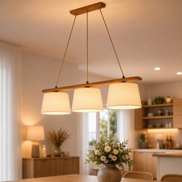 Pendelleuchte an Kabel AIDA 3xE27/15W/230V Ø 25 cm Eiche/Creme