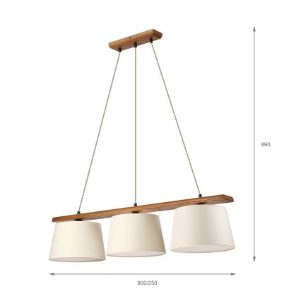 Pendelleuchte an Kabel AIDA 3xE27/15W/230V Ø 25 cm Eiche/Creme