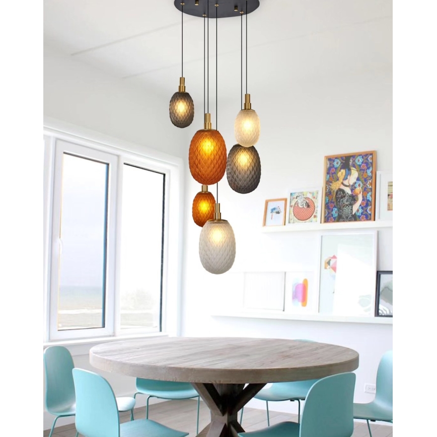 Pendelleuchte an Kabel CACTUS 6xG9/5W/230V kupfer/grau/weiß