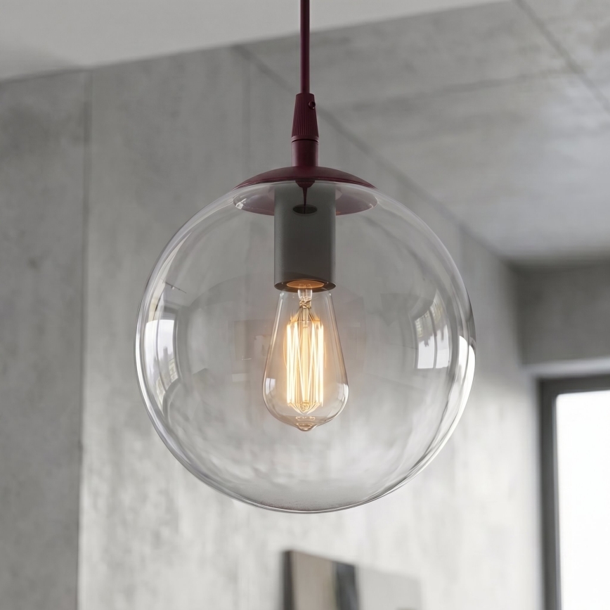 Pendelleuchte an Kabel COSMO 1xE14/10W/230V Ø 14 cm rot/klar