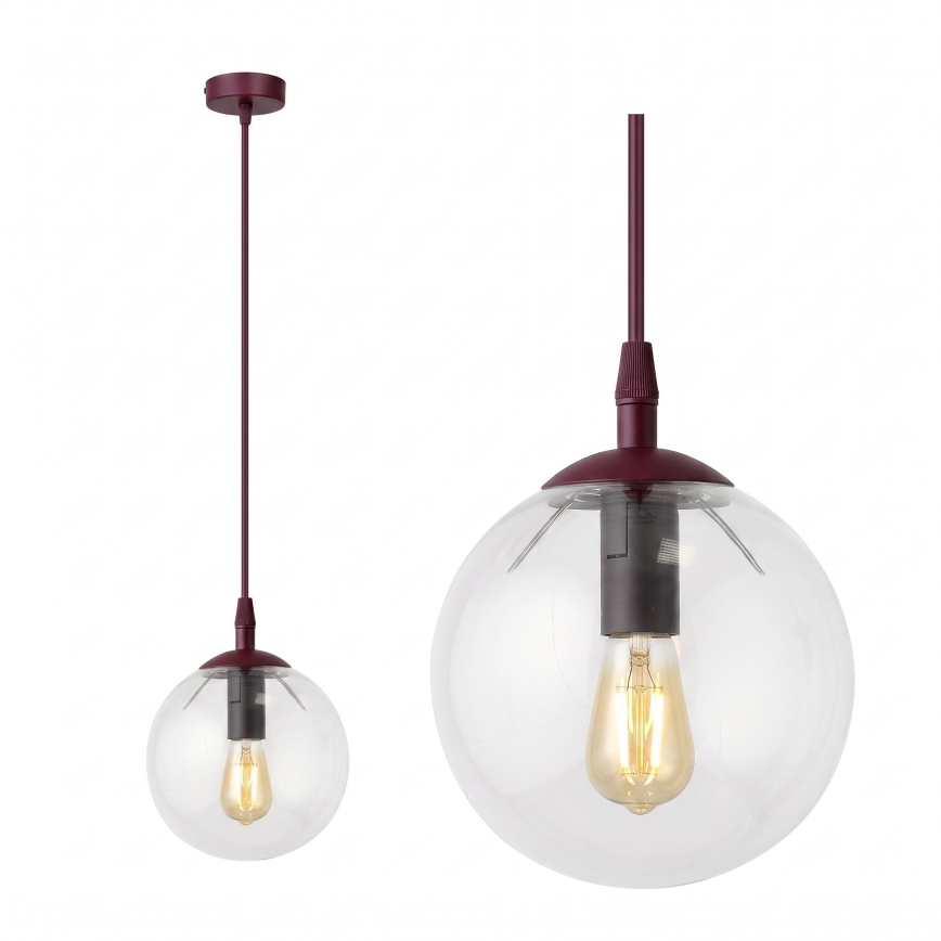 Pendelleuchte an Kabel COSMO 1xE14/10W/230V Ø 14 cm rot/klar