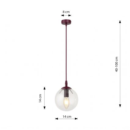 Pendelleuchte an Kabel COSMO 1xE14/10W/230V Ø 14 cm rot/klar