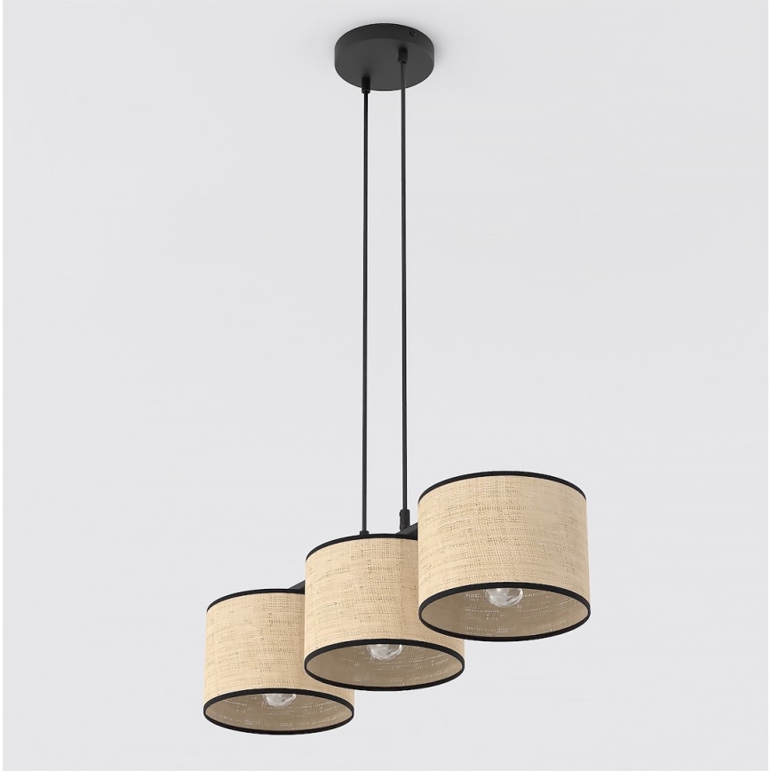 Pendelleuchte an Kabel ECO 3xE27/15W/230V beige/Rattan