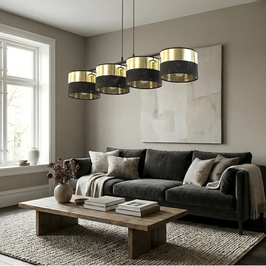Pendelleuchte an Kabel LUX 4xE27/15W/230V schwarz/gold
