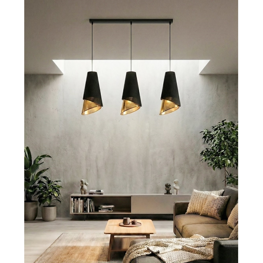 Pendelleuchte an Kabel MODA 3xE27/15W/230V schwarz/gold