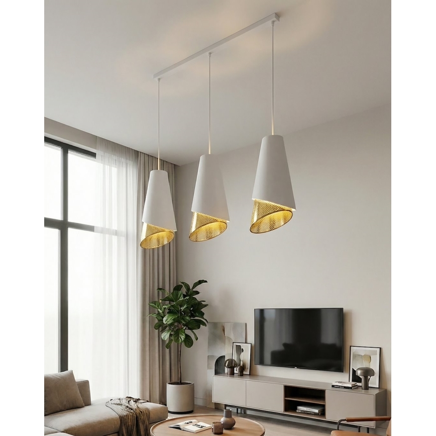 Pendelleuchte an Kabel MODA 3xE27/15W/230V weiß/gold