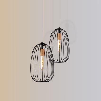Pendelleuchte an Kabel OVELLA 1xE27/15W/230V Ø 25 cm Schwarz/Kiefer