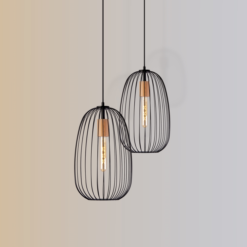 Pendelleuchte an Kabel OVELLA 1xE27/15W/230V Ø 25 cm Schwarz/Kiefer