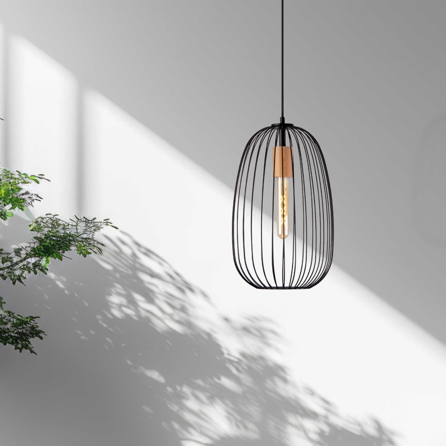 Pendelleuchte an Kabel OVELLA 1xE27/15W/230V Ø 25 cm Schwarz/Kiefer