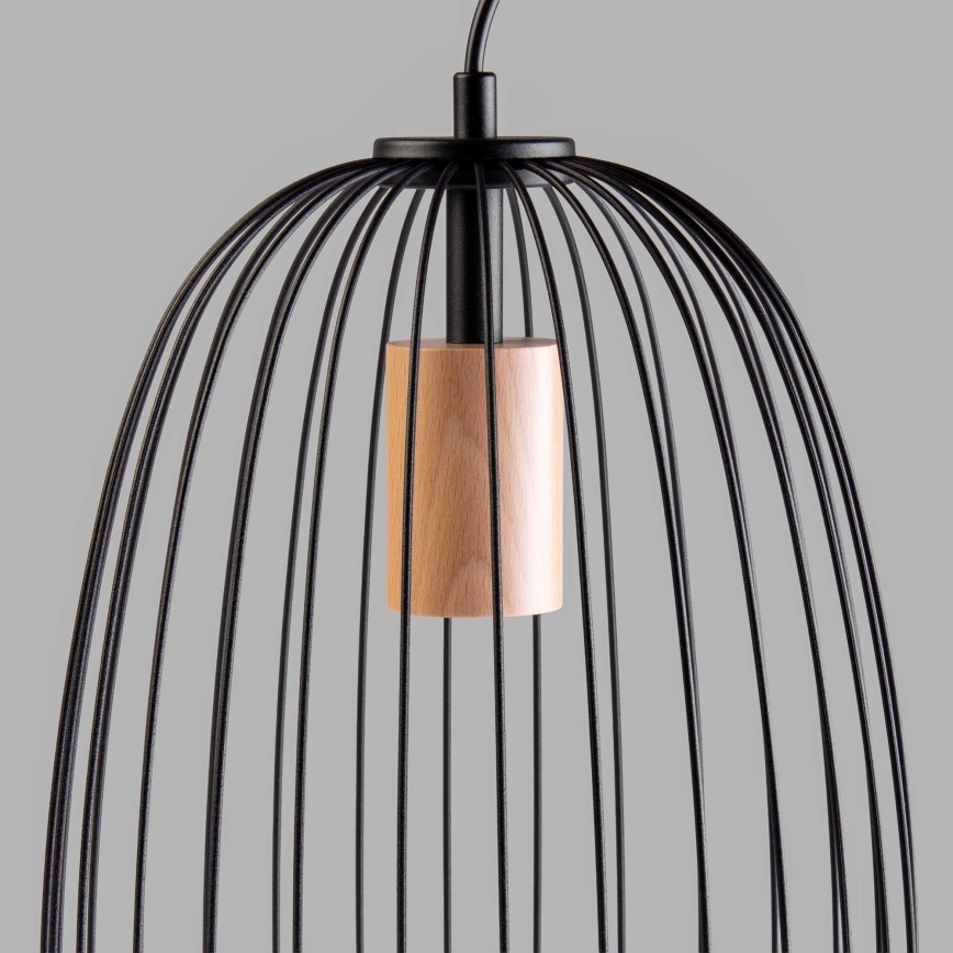 Pendelleuchte an Kabel OVELLA 1xE27/15W/230V Ø 25 cm Schwarz/Kiefer