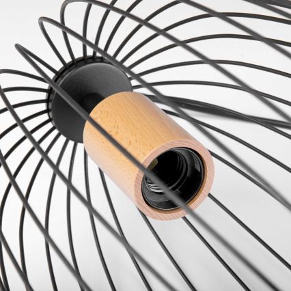Pendelleuchte an Kabel OVELLA 1xE27/15W/230V Ø 25 cm Schwarz/Kiefer