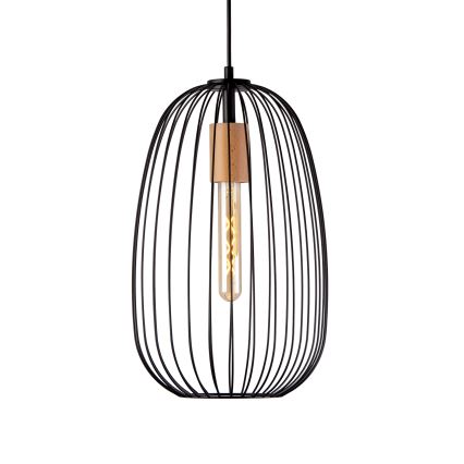 Pendelleuchte an Kabel OVELLA 1xE27/15W/230V Ø 25 cm Schwarz/Kiefer