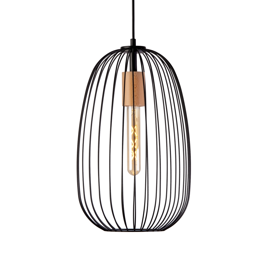 Pendelleuchte an Kabel OVELLA 1xE27/15W/230V Ø 25 cm Schwarz/Kiefer