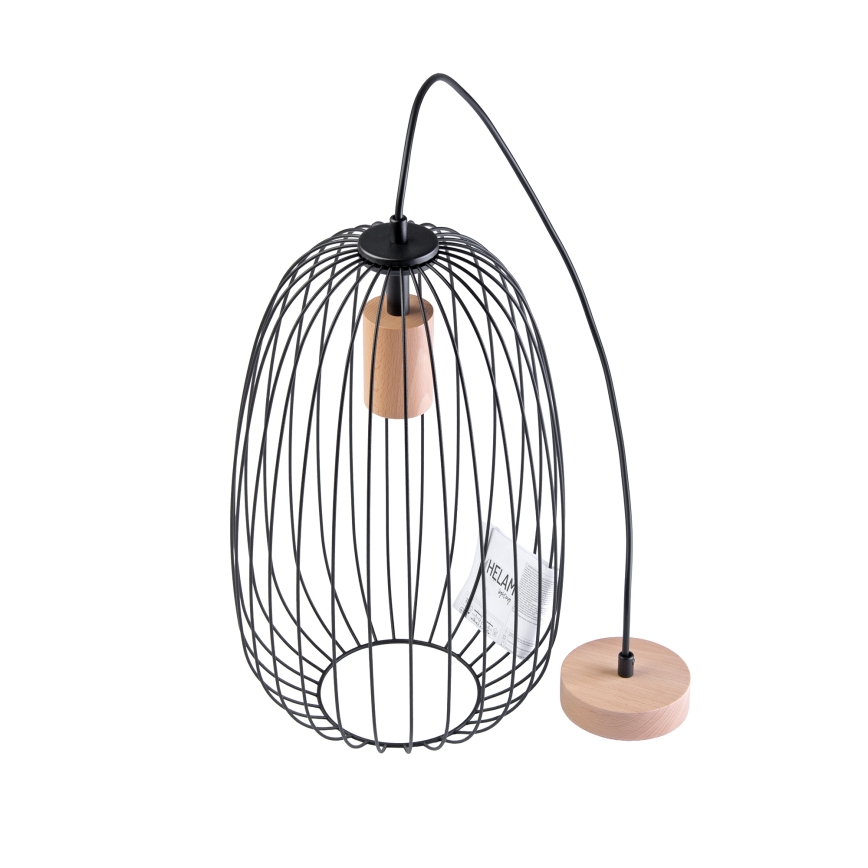Pendelleuchte an Kabel OVELLA 1xE27/15W/230V Ø 25 cm Schwarz/Kiefer