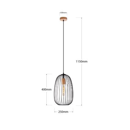 Pendelleuchte an Kabel OVELLA 1xE27/15W/230V Ø 25 cm Schwarz/Kiefer