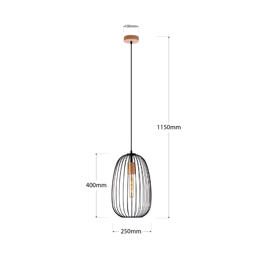Pendelleuchte an Kabel OVELLA 1xE27/15W/230V Ø 25 cm Schwarz/Kiefer
