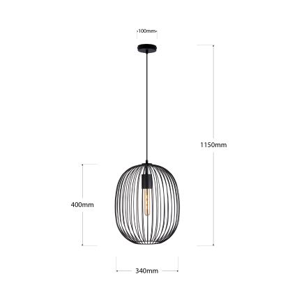 Pendelleuchte an Kabel OVELLA 1xE27/15W/230V Ø34 cm schwarz